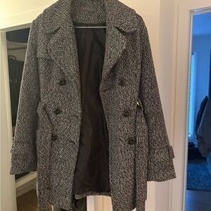 Suzy Shier Black Pea Coat with Wide Lapel Collar